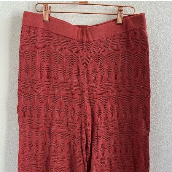 Anthropologie Flat White Knit Crochet Flare Pants Large - Picture 2 of 10